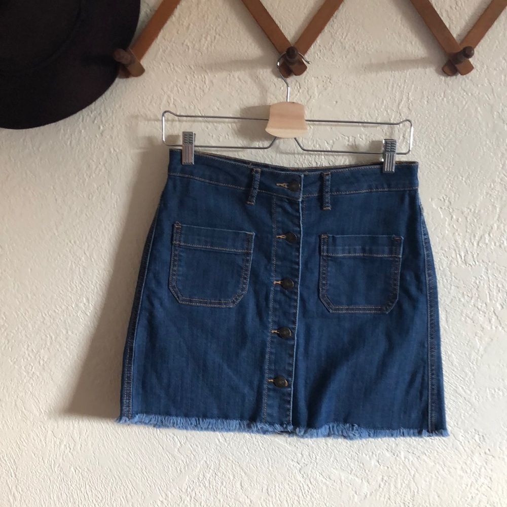 Denim Button-Up A-Line Skirt - Size M